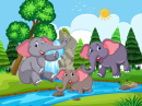 Elephants Playing in a River